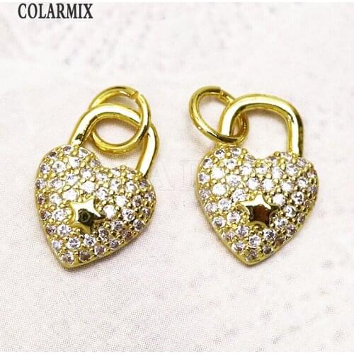 12Pcs Heart jewelry pendant Gold color zircon jewelry pendant Heart shape pendants Handmade women accessories pendants 7284
