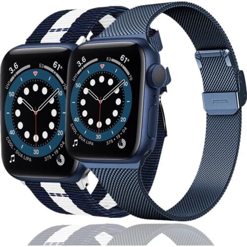 2pcs watchband for apple watch 6 5 4 se band 44mm 40mm nylon slim Stainless Steel mesh loop for iwatch strap 3 42mm 38mm correa