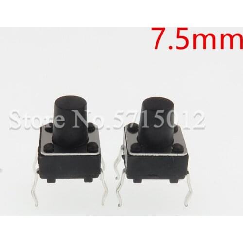 200pcs Waterproof 4pin 6*6*7.5MM Light touch switch Micro key button switch Four feet 6x6x7.5MM reset black