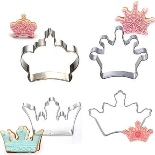 4pcs Crown Cookies Mold Cutter Stainless Steel 3D Biscuit Press Fondant Moldes Fondant Baking & Pastry Tools Kitchen Utensils
