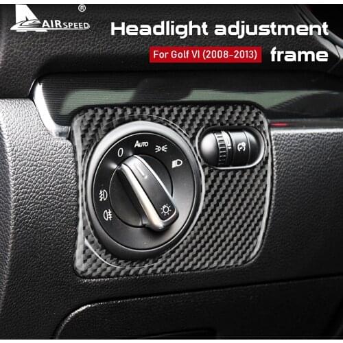 AIRSPEED for Volkswagen VW Golf 6 GTI R Scirocco Accessories Real Carbon Fiber Sticker Car Headlight Switch Panel Interior Trim