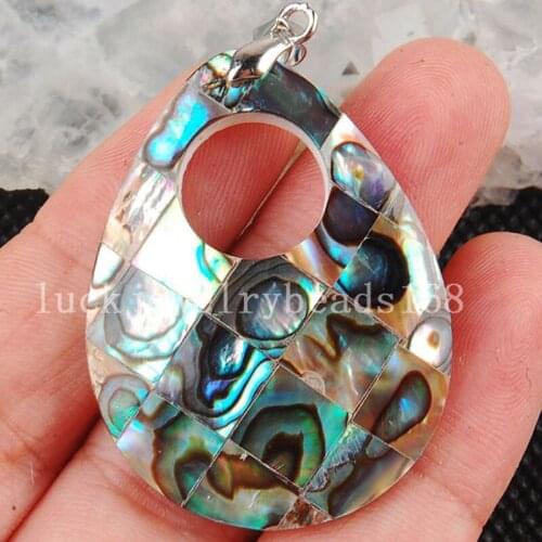 Free Shipping Women Fashion Jewelry 30x40mm New Zealand Blue Abalone Shell Drop Pendant Bead 1Pcs C3070
