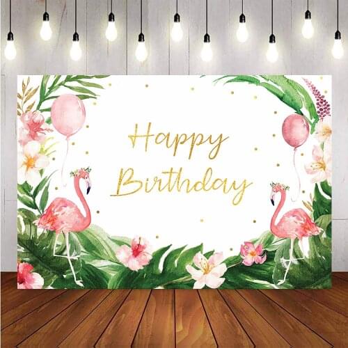 Flamingo backdrop happy birthday background for photo flowers safari jungle birthday party decoration photographic back drops