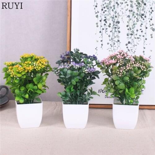 1Set pearl fruit bonsai artificial plants with plastic vase simulation plants set decoration home table accessories office decor