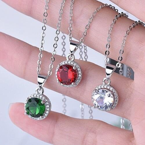MENGYI Classic Elegant Cubic Zirconia White Purple Red Green Blue Crystal Pendants Necklaces Simple Women Jewelry