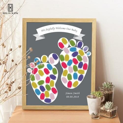 Beautiful Cute Footprints Printing Name And Date DIY Guestbook Fingerprint Signature Sign Book For Children Baptism Party Decor