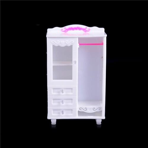 Dollhouse Furniture Living Room Plastic White Wardrobe Closet and Hanger for Dollhouse Accessories Toy