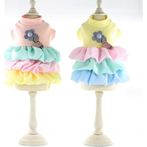 Summer Pet Clothes Spring Dog Dresses Rainbow Cake Skirt for Small Dogs Cat Flowery Princess Puppy Dog Skirt Costume For Yorkies