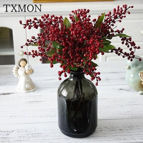 Small single branch 8 heads leaves lover bean fruit branch Artificial flower home decorate wedding handwork