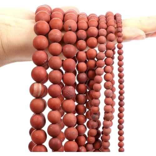 Matte Frosted Red Fossil Natural Stone Bead Round Loose Spacer Bead for Jewelry Making DIY Charm Bracelet Necklace 4/6/8/10/12MM