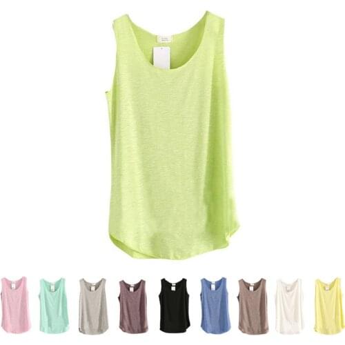 Spring Summer Fitness Tank Tops Women Bamboo Cotton Sleeveless Round Neck Loose T Shirt Ladies Vest Slim T-shirts Woman Clothes