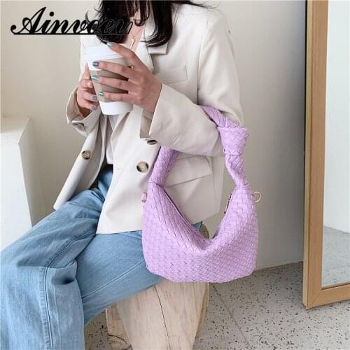Ainvoev Woven Korean Fashion Handmade Bag PU Leather Printed All-match Shoulder Bag Personalized Knotted Handle Casual Handbag