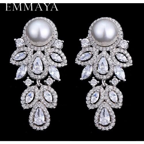 EMMAYA Fashion Pearl Earring 2018 New Austrian Crystal CZ Crystal Stud Earrings Jewelry For Women Mom Gift