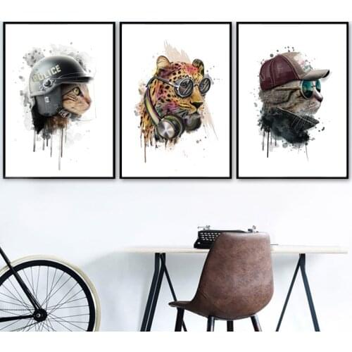 Cartoon bear leopard cat guitar music wall art painting diamond painting nordic animal wall picture childrens room decoration