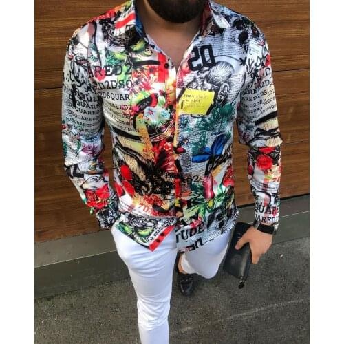 2021 Autumn Mens Long Sleeve Shirts Casual Printed Turn-down Collar Men Dinner party social shirt Tops S-3XL