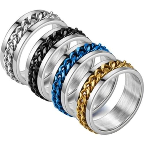 4 Colors Classic Spinner Chain Men Rings Cool Stainless Steel 8mm Width Fashion Rings For Men Women Jewelry Party Wedding Gift
