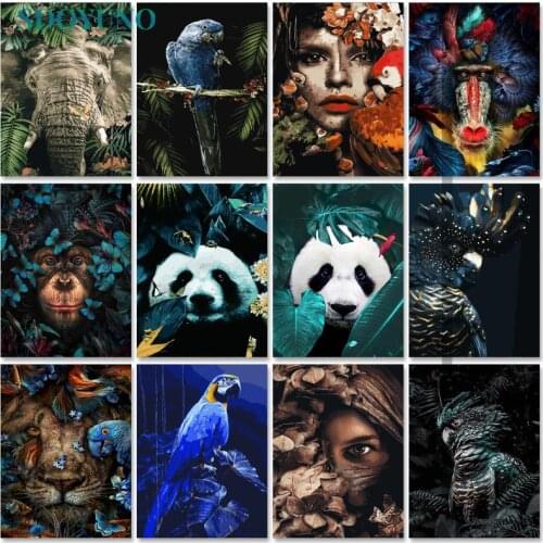 SDOYUNO 60X75cm Oil Painting By Numbers Flower and Animals Frameless DIY Paint By Numbers On Canvas Panda Home Decor