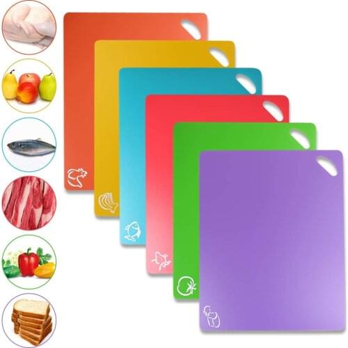 Plastic Kitchen Cutting Board Mat Set Non-slip Cutting Board Dishwasher Safe 6 Colored For Kitchen Supplies 6PCS/set