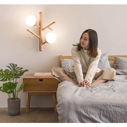 Nordic tree branch wall lamp solid wood creative bedroom aisle porch simple wall lamp