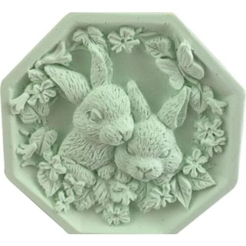 New Handmade Soap Mold DIY Happy Cute Rabbit Flower Pattern Easy Release Silicone Soap Mold 3d Silicone Molds Soap Making Set