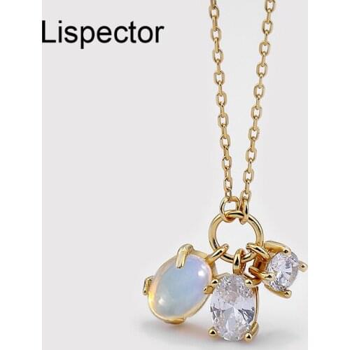 Lispector 925 Sterling Sliver Moonstone Zircon Pendant Necklace for Women Shiny Clavicle Chain Necklace Party Female Jewelry