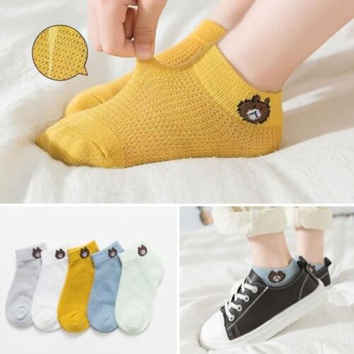 5 pairs childrens socks summer thin section crystal glass mesh eye baby cotton girls boat socks