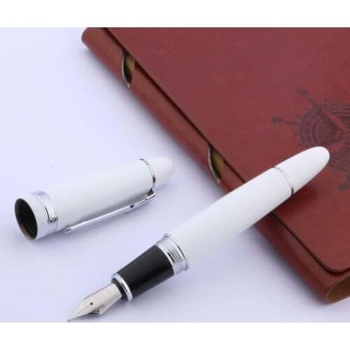 High Quality Jinhao 159 Fountain Pen White Silver Trim Medium Nib Spinning Ink Pens For School Office Stationery