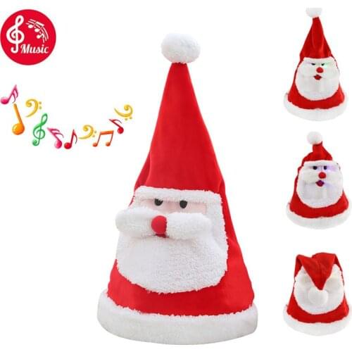 Plush Electric Music Christmas Hat Cartoon Lighting Swing Santa Claus Hat Christmas Decorations For Home Xmas Party Gift U3