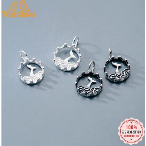 TrustDavis Real 925 Sterling Silver Fashion Sweet Hollow Round Fishtail Charm Pendant Handmade DIY Accessories Jewelry DZ101