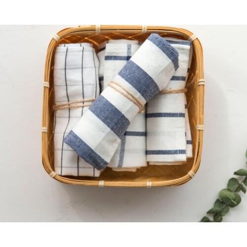 1piece high quality Blue white check striped tea towel kitchen towel napkin table cloth 100% cotton yarndye fabric free shipping