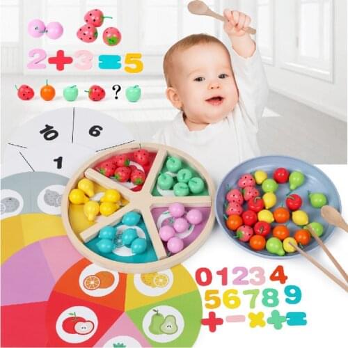 Montessori Educational Math Toys Simulation Fruit Pretend Play Set Wooden Sorting Game for Kids Early Learning Preschool Toys