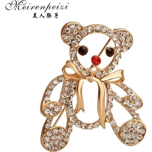 Christmas Gift Teddy Bear Brooch Pin Garment Accessories Wedding Bridal Full Rhinestone Animal Hollow Bear Bow Tie Brooches Pins