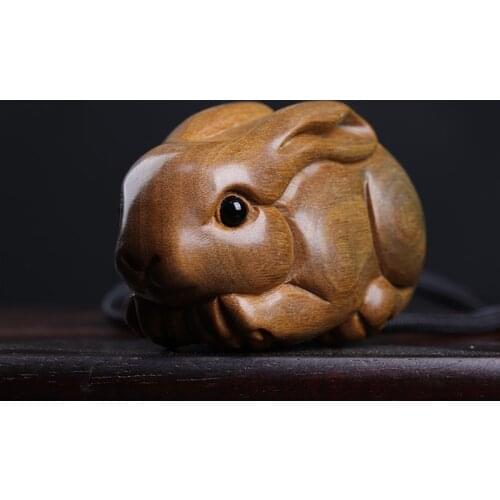 Green sandalwood 7cm Traditional Chinese Chinese Zodiac Rabbit Office Decoration Feng Shui Real Wood Mascot Collection