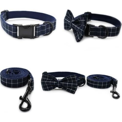 Grid 01 Leser Engraved Dog Collar Retailing Cool Plaid Collar Handmade The Deep Blue Plaid Traction Rope