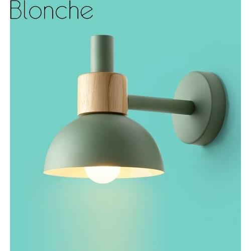 Nordic Wood Wall Lamp Macarons Wall Lights Bedroom Bedside Lamp Modern Mirror Sconce Lamp LED E27 Home Indoor Lighting Luminaire