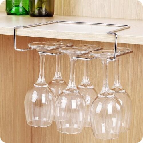 Wine glass rack home stainless steel nail-free stemware hanging rack European creative bar counter upside down cup holder