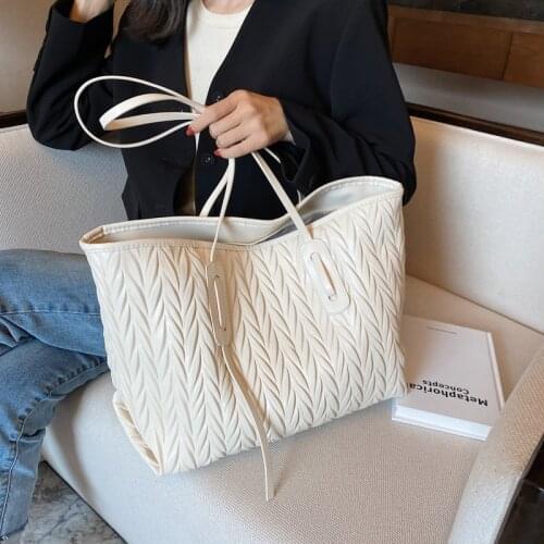 Embroidered Thread Tote Bag Large Capacity Shopper Shopping Shoulder Bags Designer Pu Leather Luxury Womens Handbags And Purse