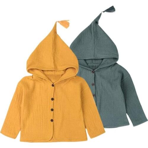 Hoodie Baby Boy Girl Kids Long-Sleeves Solid Color Clothes Flax Single Row Leisure Spring Autumn Cardigan Hooded Coat
