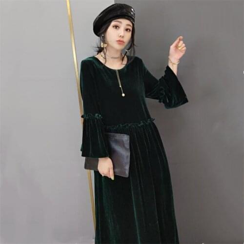 Vintage Elegant O-Neck Ruffles Long Dress Women 2020 Autumn Winter Wrist Sleeve Party Dress Female Maxi Dress Plus Size M-7XL