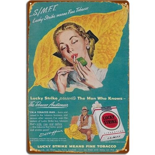 Vintage 1940S Lucky Strike Cigarettes Ad Metal Signs Wall Cave Bar Cave Customize Plates Tin sign Posters