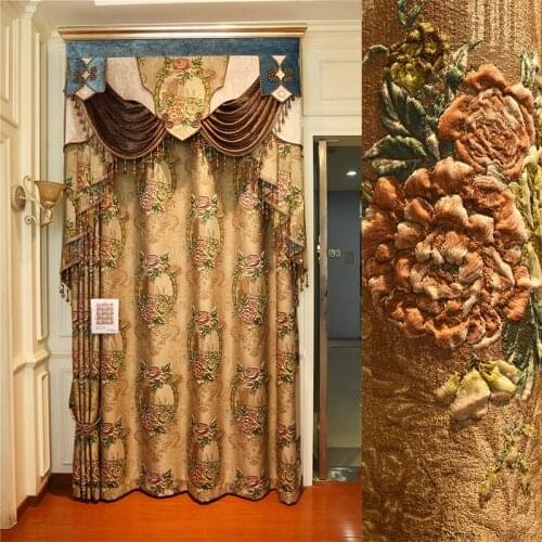 Top Royal Noble 4D Embossed Luxury Shading Living Room Curtain Classic Flower High Quality Villa Bedroom Curtain High Quality