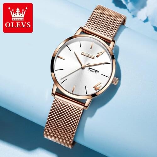 OLEVS New Watch Women Dress Stainless Steel Mesh belt Quartz Wristwatch Fashion Luxury Ladies Rose Gold Women Watch Rreloj mujer