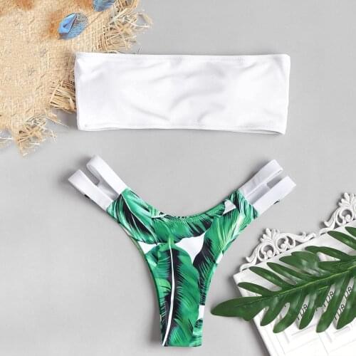 Women Bikini 2021 Floral Print Tube Top Bikini Set Push-Up Bathing Suit Women Swimsuit Beachwear Padded Swimwear Swimming Suit