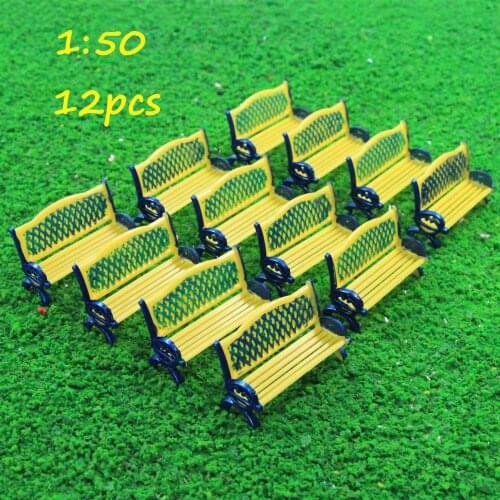 12pcs Model Train Platform Park Street Seats Bench Chair Settee 1:50 O Scale ZY34050 courtyard chairs railway modeling