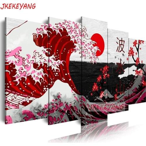 5pcs 5D Diy Diamond embroidery"Sea wave sunrise"Cross Stitch full square diamond painting,puzzle,decorations for home Y3632