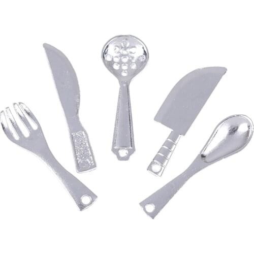 5Pcs 1:12 Dollhouse Vintage Mini Cutlery Knife Miniatures Tableware Fork Spoon Children Toys Doll House Decorate