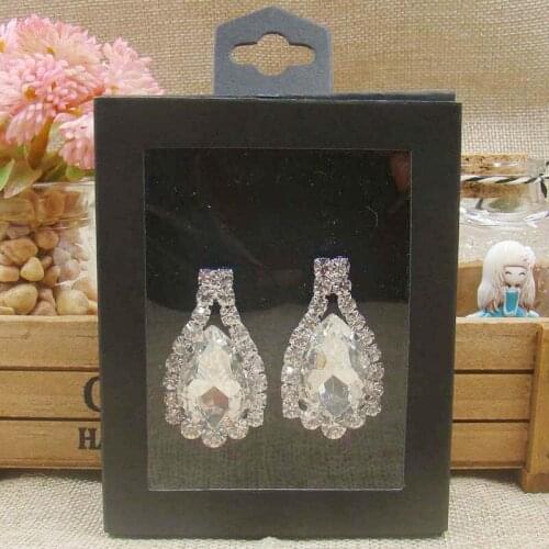 50pcs Joy Blank Black box for jewelry necklace/pendant/earring/candy favors .paper boxes with Plastic window + hanger size 3*3cm
