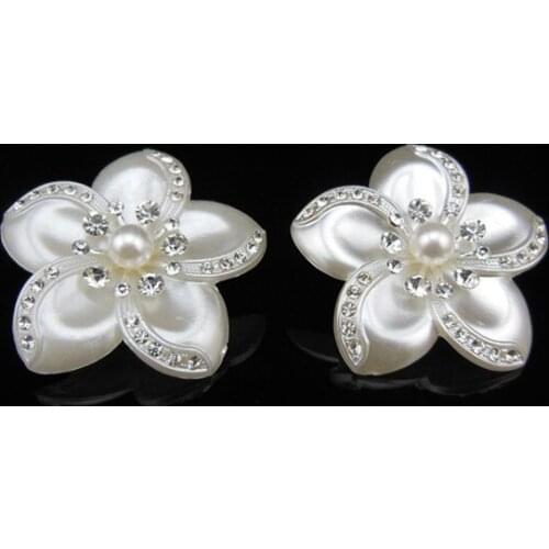 6 Pcs Luxury Wedding Bridal Prom Pearl Crystal Rhinestone Big White Flower Hair Twists Spins Pins