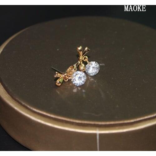 Promotions Copper Micro Inlaid Zircon Bow Ear Studs Gold and SV Temperament Earrings Fashion Jewelry for Womens Gifts
