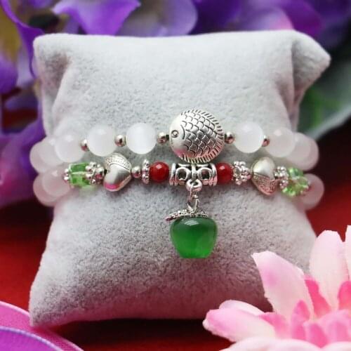 8mm Ethnic White cats eye beads Moonstone Natural Stone Chalcedony for women girls Bracelet hand chain Pendant apple Crystal